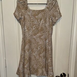 LOFT TAN LEAF COTTON DRESS